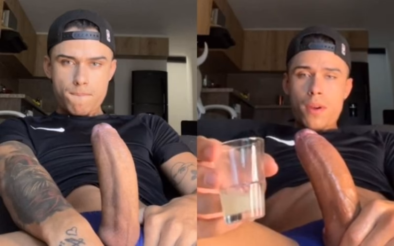 JustTheGays thumbnail for Santylicious jerks his massive cock, fills up a shot glass, and drinks it - amateur gay porn from OnlyFans JustForFans GayForFans - 