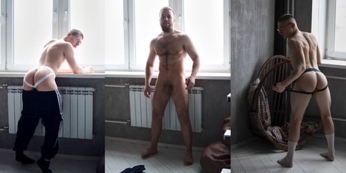 JustTheGays thumbnail for Kostya Kazenny, Daniel Maltsev and Russian Bolt fuck - amateur gay porn from OnlyFans, MyVidster, GayForFans and more! -