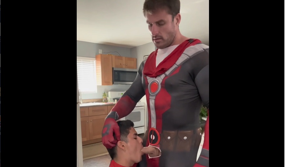 JustTheGays thumbnail for Mark Laxxx gets sucked by his sub in a costume - amateur gay porn from OnlyFans, MyVidster, GayForFans and more! - Oral