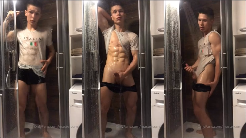 JustTheGays thumbnail for Mastercum jerks off in the shower - amateur gay porn from OnlyFans JustForFans GayForFans - 