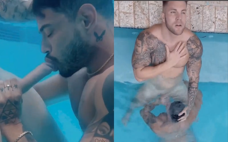 JustTheGays thumbnail for Philippe Soulier and Alejo Ospina fuck poolside - amateur gay porn from OnlyFans JustForFans GayForFans - 