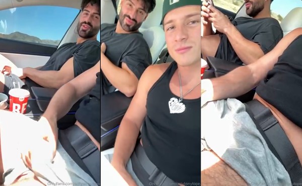 JustTheGays thumbnail for TikToker Tony Lopez (OnlyTonyLopez) and Nicolli Lerikos – fooling around with our cocks on a roadtrip - amateur gay porn from OnlyFans, MyVidster, GayForFans and more! - video