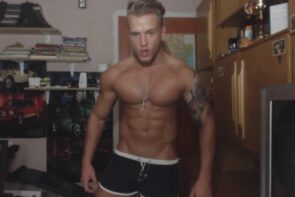 JustTheGays thumbnail for Alpha male flexing in tight swim shorts - amateur gay porn from OnlyFans, MyVidster, GayForFans and more! -