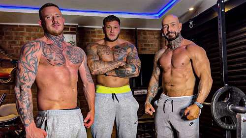 JustTheGays thumbnail for Lads being naughty during training – Big Liam, Steven Barrett and StackedBigG jerk off - amateur gay porn from OnlyFans, MyVidster, GayForFans and more! - Group, Jerk Off