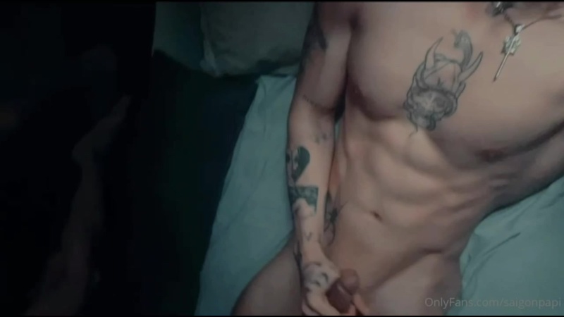 OnlyGays thumbnail for Jerking off in bed and shooting a big load over my abs – Tommy Van (Saigonpapi) - amateur gay porn from OnlyFans, MyVidster, GayForFans and more! - 