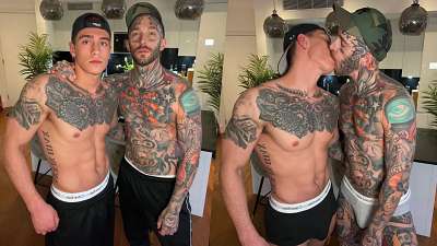 JustTheGays thumbnail for Louis Jacks and InkedBrln – sucking on the kicthen counter - amateur gay porn from OnlyFans, MyVidster, GayForFans and more! - Oral