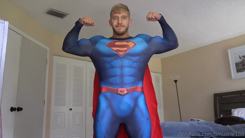 JustTheGays thumbnail for Showing off my superman costume and jerking off – Brad Jaxon (bmuscle100) - amateur gay porn from OnlyFans JustForFans GayForFans - 