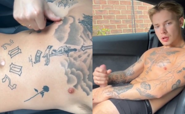 JustTheGays thumbnail for Ink3dlad – jerking in the car - amateur gay porn from OnlyFans, MyVidster, GayForFans and more! - Jerk Off, Solo