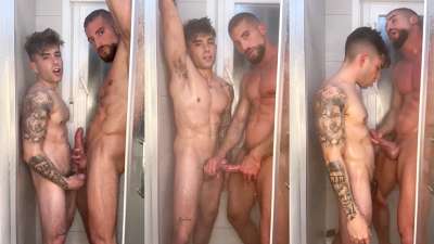 JustTheGays thumbnail for Leo Domenico and Rauw Gallego jerk in the shower - amateur gay porn from OnlyFans, MyVidster, GayForFans and more! - Jerk Off, Shower