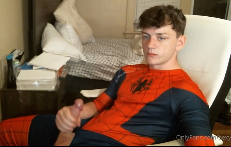 JustTheGays thumbnail for sexylax69 – Jerking off and cumming in a Spiderman suit - amateur gay porn from OnlyFans JustForFans GayForFans - 