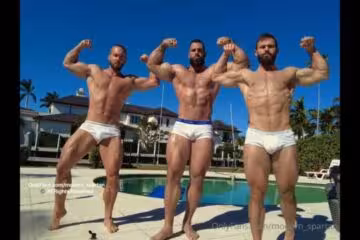 JustTheGays thumbnail for Getting rubbed down by two muscle hunks and flexing together – Nick Pulos (modern_spartan) - amateur gay porn from OnlyFans JustForFans GayForFans - 