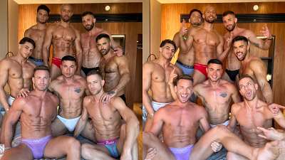 JustTheGays thumbnail for Thiago Lazzarato, Kaden Hylls, PoloxxxFans, Axel Rockham, Harold Lopez, Carlos Magati, Sumner Blayne and Liam Galty have an orgy - amateur gay porn from OnlyFans, MyVidster, GayForFans and more! - Anal, Group