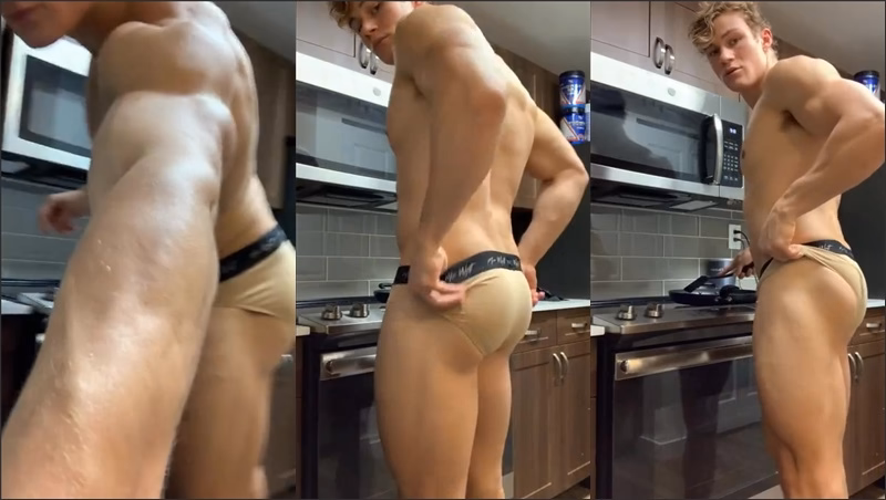 JustTheGays thumbnail for ShreddedC – showing off in the kitchen - amateur gay porn from OnlyFans JustForFans GayForFans - 