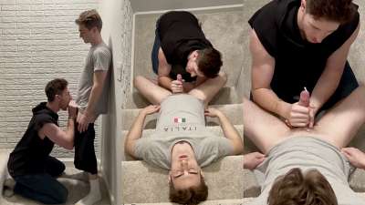 JustTheGays thumbnail for TheStepBrothers – stairwell blowjob - amateur gay porn from OnlyFans, MyVidster, GayForFans and more! - Oral