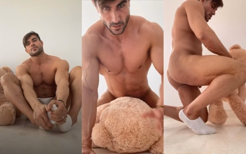 JustTheGays thumbnail for Mario Hervas (mariohervasvip) plays with a teddy bear - amateur gay porn from OnlyFans JustForFans GayForFans - 