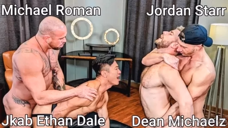 JustTheGays thumbnail for Michael Roman, Jordan Starr, Jkab Ethan Dale and Dean Michaelz fuck - amateur gay porn from OnlyFans JustForFans GayForFans - Anal, Group