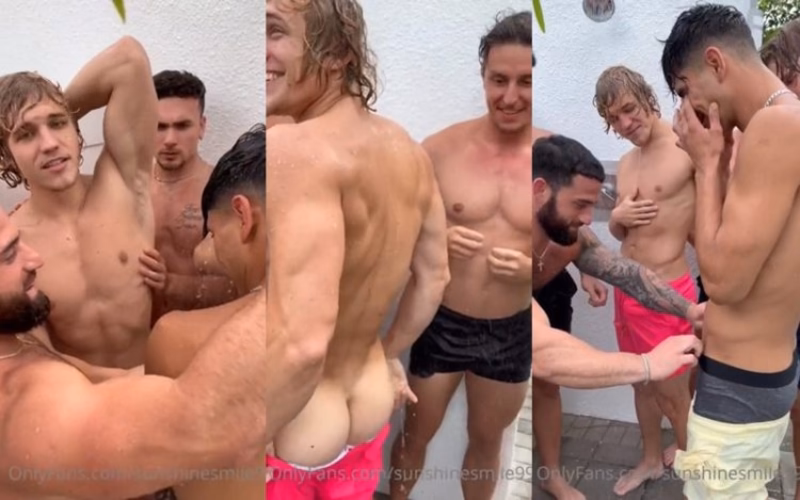 JustTheGays thumbnail for Sunshinesmile99 – showering with the bros - amateur gay porn from OnlyFans JustForFans GayForFans - 