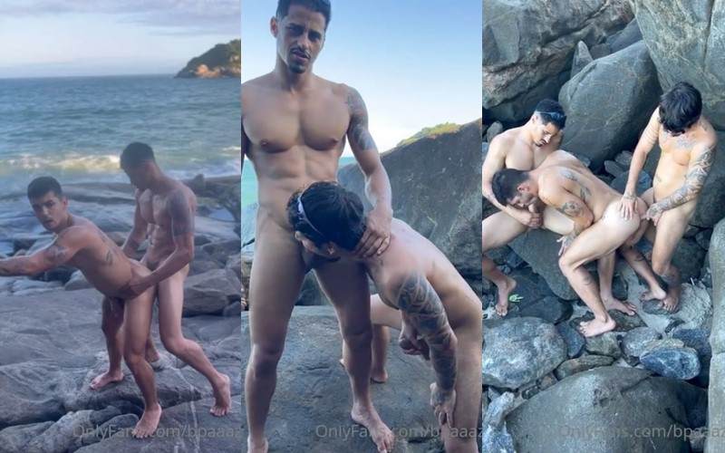 JustTheGays thumbnail for threesome fuck at the beach – bpaaaz - amateur gay porn from OnlyFans, MyVidster, GayForFans and more! - Anal, Group, Latin, Outdoor
