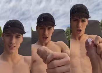 JustTheGays thumbnail for Cutie tiktoker jerks off in the backyard - amateur gay porn from OnlyFans JustForFans GayForFans - 