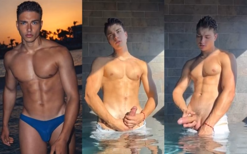 JustTheGays thumbnail for GoldenGeorgiii jerks off in the pool - amateur gay porn from OnlyFans JustForFans GayForFans - 