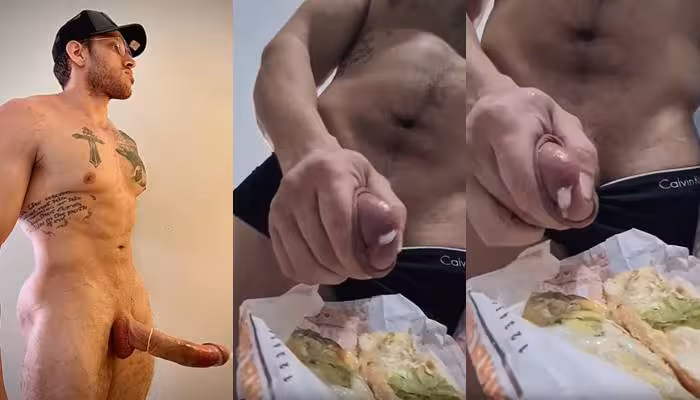 JustTheGays thumbnail for Alejandro Belmont jerks off onto a sandwich and eats it - amateur gay porn from OnlyFans JustForFans GayForFans - 