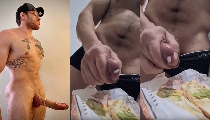 JustTheGays thumbnail for Alejandro Belmont jerks off onto a sandwich and eats it - amateur gay porn from OnlyFans, MyVidster, GayForFans and more! - Jerk Off, Latin, Solo