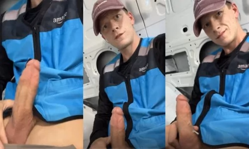 JustTheGays thumbnail for Amazon driver jerks off in the back of his truck - amateur gay porn from OnlyFans JustForFans GayForFans - 
