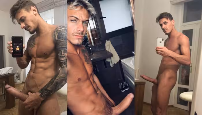 JustTheGays thumbnail for Chris Diamond jerks off his massive dick in the bathroom - amateur gay porn from OnlyFans JustForFans GayForFans - 