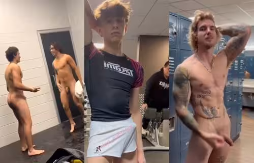 JustTheGays thumbnail for Compilation of sucking, fucking, and jerking in the gym locker room - amateur gay porn from OnlyFans JustForFans GayForFans - 