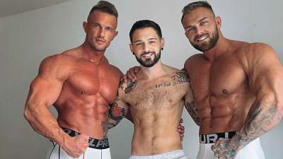 JustTheGays thumbnail for Igor Lucios gets fucked by two dicks after worshiping massively-built straight bodybuilders – Apollo Steel, Danny Flex and Igor Lucios - amateur gay porn from OnlyFans, MyVidster, GayForFans and more! - Anal, Group