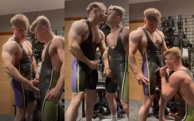 thumbnail for Muscle studs give each other a blow job at the gym