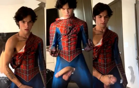 JustTheGays thumbnail for Logansprivatepage – stroking my dick in a spiderman costume - big cock and massive floppy balls - amateur gay porn from OnlyFans, MyVidster, GayForFans and more! - Young & Twink, Jerk Off, Solo