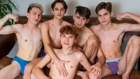 JustTheGays thumbnail for Adam Keller, Tony Keit, Amon, Philip Kiss, Scott Smith – Twink Fuck Fest on My Couch! - amateur gay porn from OnlyFans, MyVidster, GayForFans and more! - Anal, Bareback, Group, Young & Twink