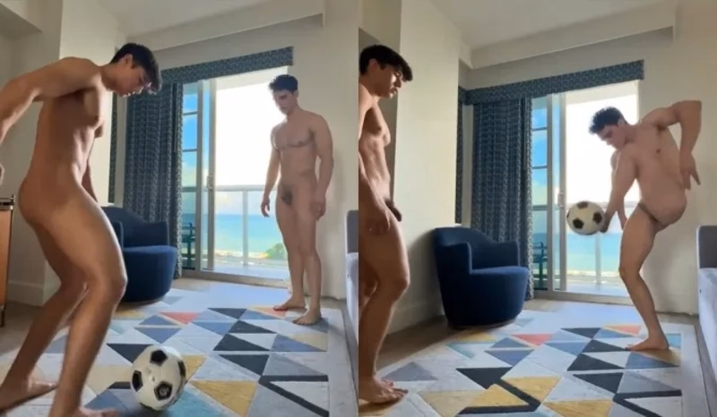 JustTheGays thumbnail for Ethan Wilson (ethan_w999) and friend kick a soccer ball naked - amateur gay porn from OnlyFans JustForFans GayForFans - 