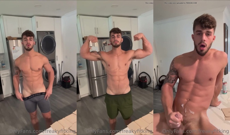JustTheGays thumbnail for Showing off my muscles and stroking my cock until I shoot a load over my body – FreakyFitKing (f.f.k) - amateur gay porn from OnlyFans, MyVidster, GayForFans and more! - Jerk Off, Muscle, Solo