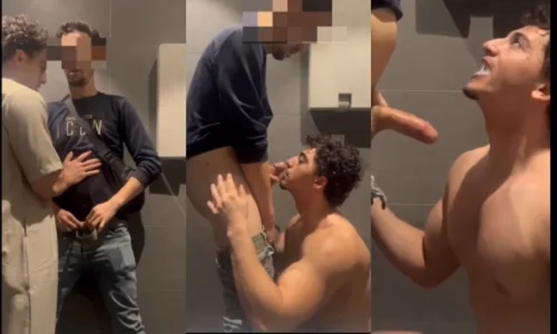 JustTheGays thumbnail for A blowjob in a pubic bathroom - amateur gay porn from OnlyFans JustForFans GayForFans - Oral