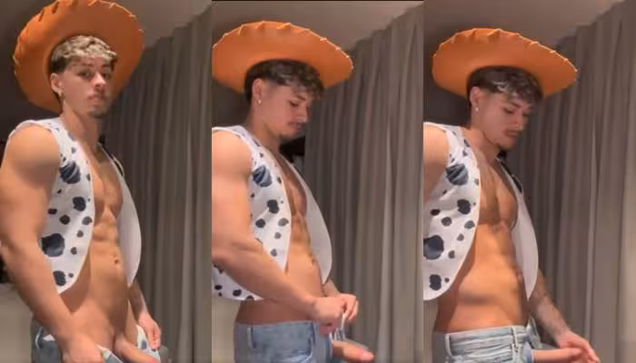 thumbnail for Alex Mendes (alexwm10) shows off his cock while dressed as Woody
