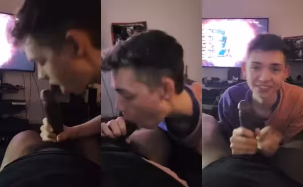 JustTheGays thumbnail for Twink takes a break from gaming to suck a cock - amateur gay porn from OnlyFans JustForFans GayForFans - Interracial, Oral, Young & Twink
