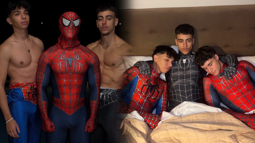JustTheGays thumbnail for Twink Mauro, NaughtyKristian & dyamondjohn03 strip out of their Spiderman costumes - amateur gay porn from OnlyFans, MyVidster, GayForFans and more! - Group, Latin, Young & Twink